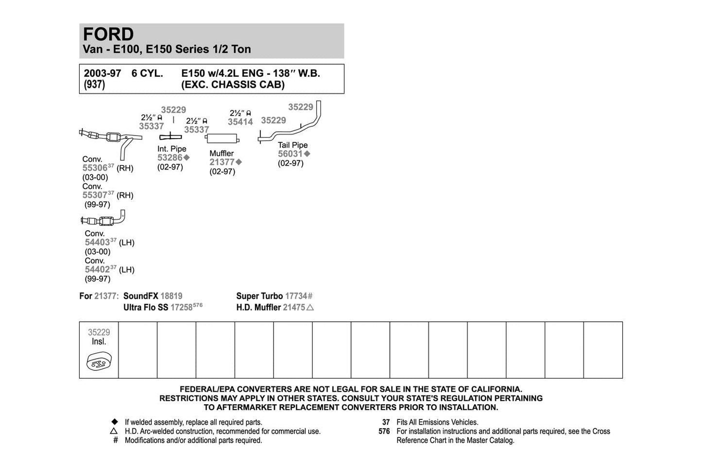 Walker SoundFX 18819 Direct Fit Exhaust Muffler 2.5" Inlet (ID) 2.5" Outlet (ID) for Ford E-250